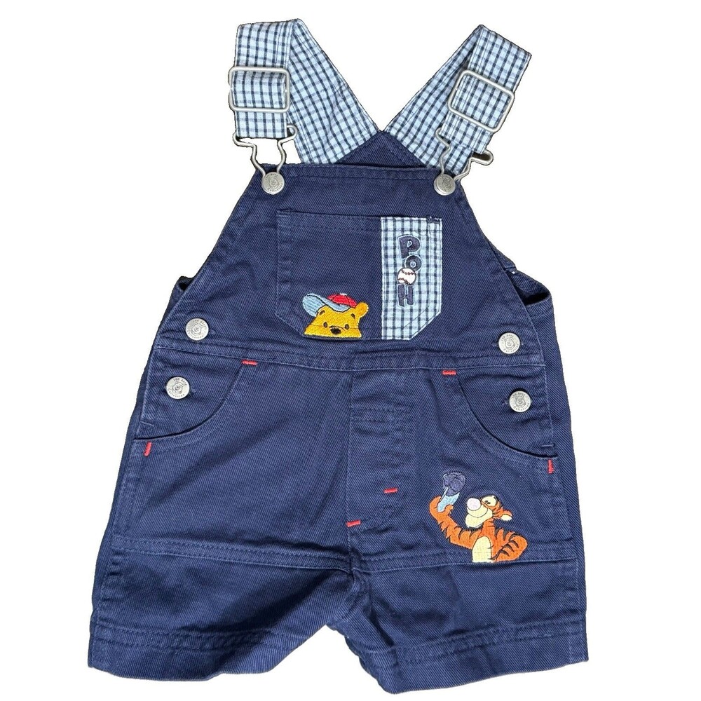 Vintage Y2K Winnie the Pooh Overall Shorts Blue Denim 3-6 Months